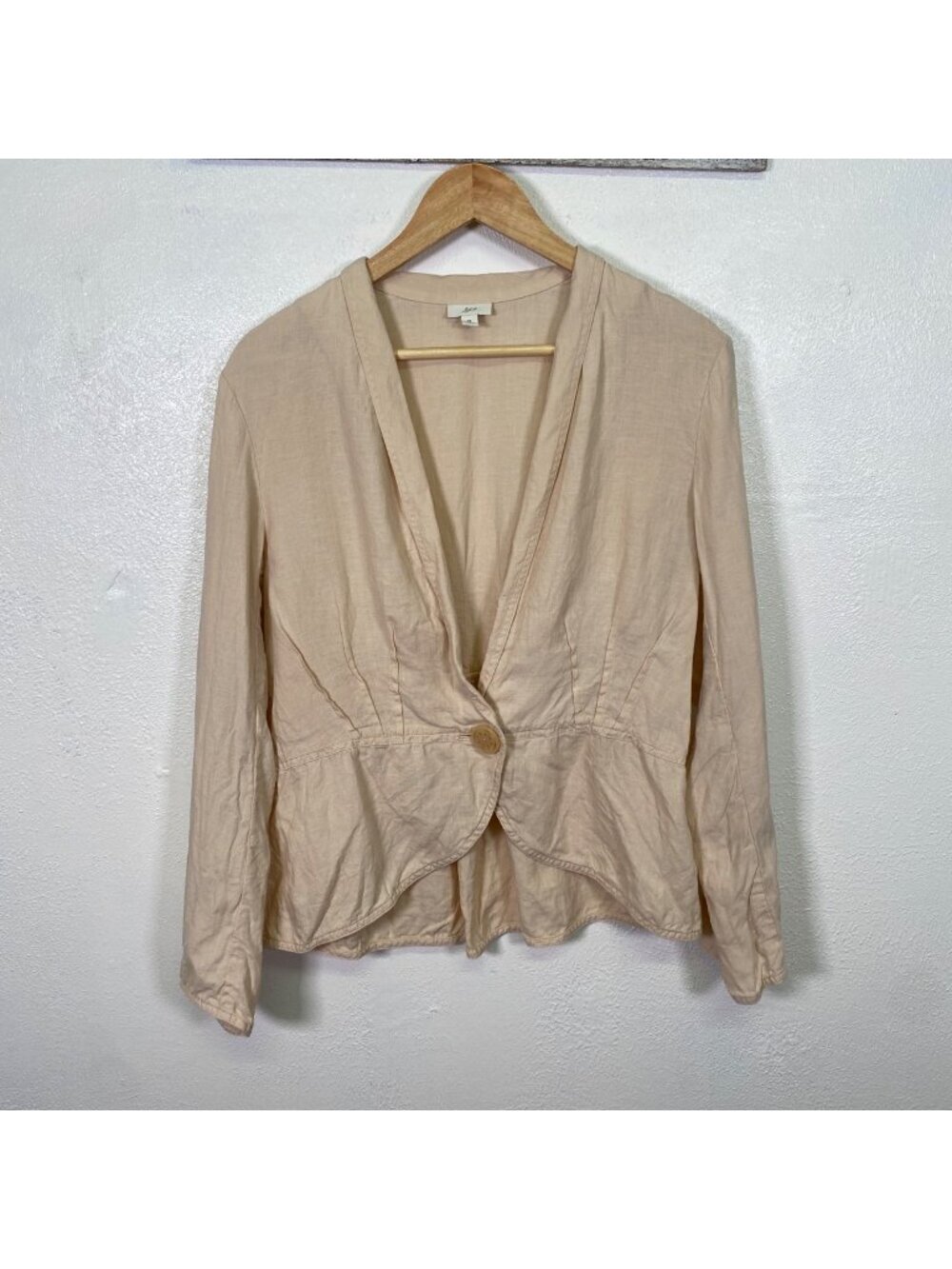 J. Jill Beige 100% Linen Button-Front Long-Sleeve Peplum Blazer Jacket M